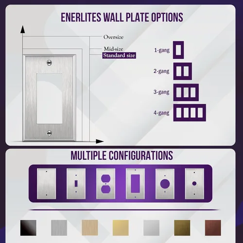 Miniatura 5 de ENERLITES Placa decorativa de pared metálica para interruptor o receptáculo, resistente a la corrosión, tamaño de 1 banda, 4.50 x 2.76 pulgadas