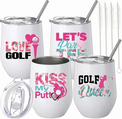 Miniatura 10 de Mifoci 4 vasos de béisbol de 12 onzas con aislamiento térmico de acero inoxidable con popote y tapa, taza de café de viaje para mujeres, hombres