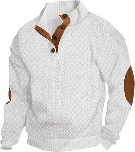 Miniatura 16 de Suéter de manga larga para hombre, casual, con botones de un cuarto, con cuello alto, sudadera con capucha