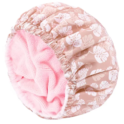 Miniatura 9 de Gorro de ducha para mujer, gorro de baño negro, reversible, grande, impermeable, ajustable, forro de rizo y banda elástica, dobladillo elástico