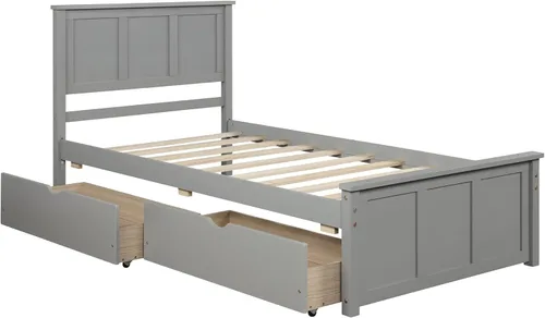 Miniatura 9 de Bellemave Cama individual con cajones, plataforma de madera con cabecero y estribo, cama capitán de madera para niños, niñas, niños, adolescentes