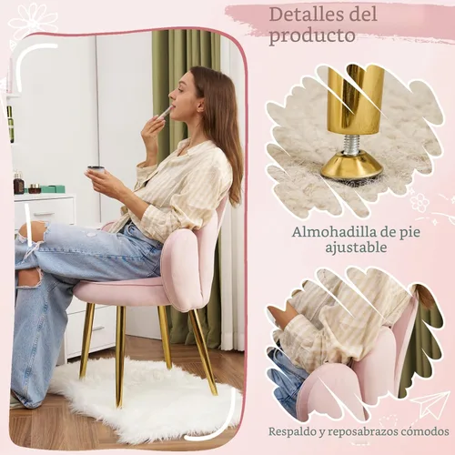 Miniatura 6 de VINGLI Silla de Maquillaje de Pétalo con Respaldo, Silla de Escritorio Linda para Niñas Sin Ruedas, Silla de Comedor Moderna, Pequeña Silla