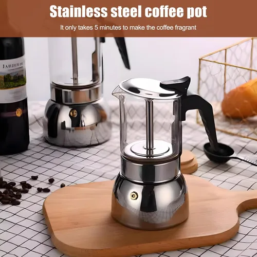 Miniatura 4 de Houkiper Cafetera de café expreso, 4 tazas de acero inoxidable de 6.8 fl oz, cafetera italiana, cafetera de cristal transparente, cafetera moca