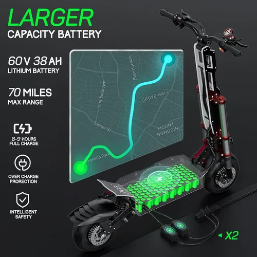 Miniatura 5 de Electric Scooter Adult K8 6000w Dual Motor, Max Speed 50MPH Range 70 Miles, 12 Inch Street Tires Commuter Dual Suspension E-Scooter with Seat and
