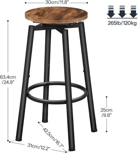Miniatura 3 de HOOBRO Taburetes de bar, taburetes de bar giratorios juego de 2, sillas de bar redondas de 24.9 pulgadas, sillas de desayuno modernas sin espalda