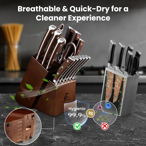 Miniatura 3 de CoquusAid Juego de cuchillos, nuevo juego de bloque de cuchillos de 15 piezas con bisel de 15° de fácil inserción, con bloque y afilador, elaborado