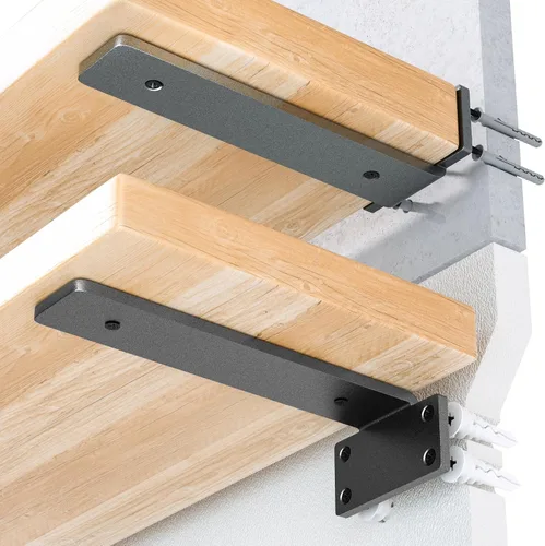 Miniatura 14 de Paquete de 4 soportes flotantes para estantes de 4 pulgadas, soportes ocultos en L resistentes, soportes de estante industriales rústicos
