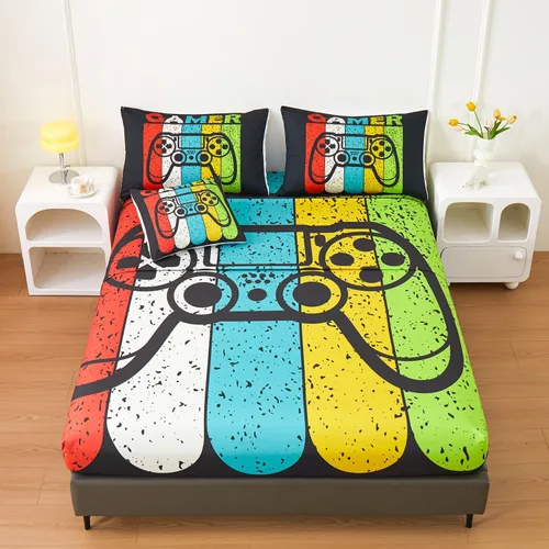 Miniatura 4 de Juego de edredón de 6 piezas para videojugadores de temática negra, para niños, adolescentes y adultos, con edredón, sábana encimera, sábana bajera