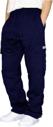 Pantalones deportivos tipo cargo de forro polar para hombre, con cordón ajustable, holgados, con bolsillos