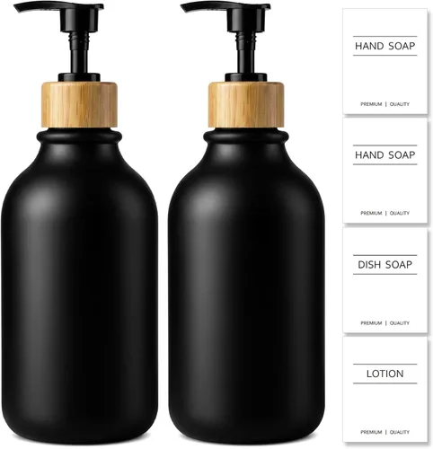 Dispensador de Jabón de Mano Kasunting para Baño, Dispensador de Jabón para Cocina Negro, Juego de Dispensadores de Jabón de Mano y Platos de 17 Fl