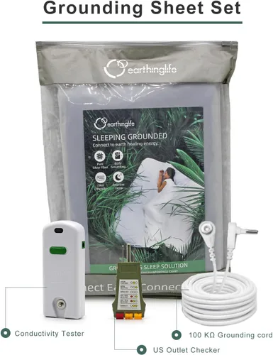 Miniatura 5 de Grounding - Juego de sábanas bajeras ajustables de tamaño individual de 15 pulgadas de profundidad + probador de productos de puesta a tierra +