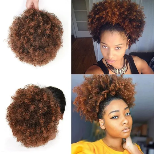 Miniatura 10 de Extensión de cola de caballo afro con cordón para mujeres negras, extensión de cola de caballo corta afro rizada, moño de cola de caballo rizada