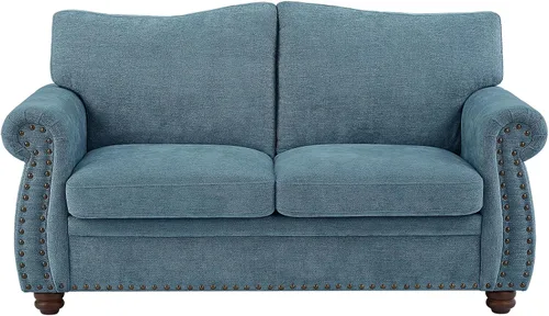 Miniatura 7 de ONBRILL Sofá Nailhead, sofá pequeño de 66 pulgadas con brazos enrollados, sofá biplaza de tela de felpilla con cojín de asiento con resortes, Verde