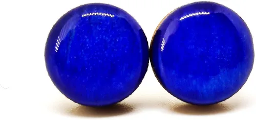 Juego de aretes tipo dormilona, color azul rey de 0.394 pulgadas, redondos, para mujeres, niñas, hombres, hechos a mano, postes de acero inoxidable