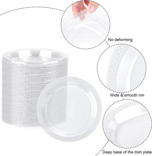 Miniatura 3 de Breroa 300 platos de plástico transparente de 6 pulgadas, pequeños platos redondos desechables para postre resistentes, platos de cena y fiesta