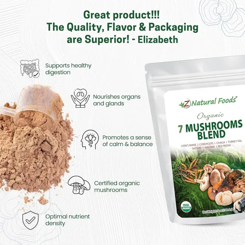 Miniatura 4 de Z Natural Foods Mezcla orgánica de 7 hongos sagrados, polvo de hongos, melena de león, cordyceps, chaga, reishi rojo, shiitake, maitake y extracto
