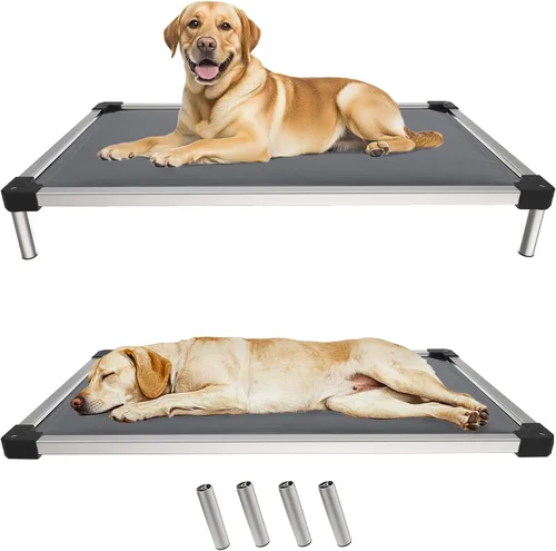 FXW TitanNest - Cama elevada para perros a prueba de masticación, cuna elevada para uso en interiores, exteriores y campamentos, cama acolchada Gris