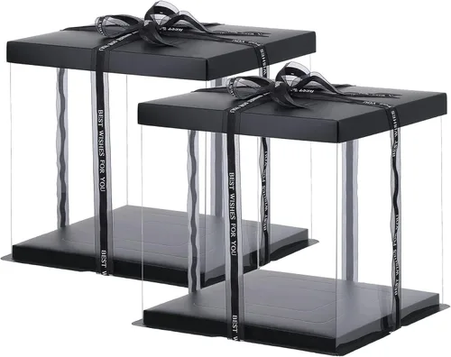 Miniatura 10 de XININSUN 6 Piezas Cajas Altas para Pasteles Transparentes Caja para pastel con Cinta, 12x12x 10 pulgadas, Ideal para Pasteles Grandes de 10" y 12