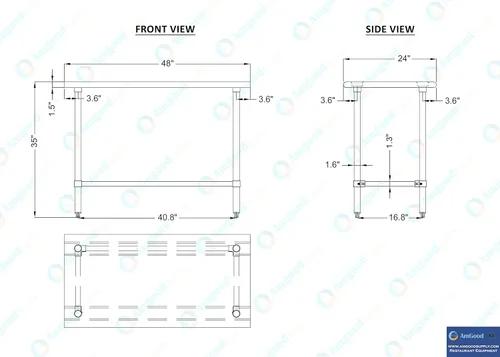 Miniatura 4 de Mesa de trabajo de acero inoxidable de base abierta de 24 x 48 pulgadas Residencial y comercial Preparación de alimentos Estación de trabajo