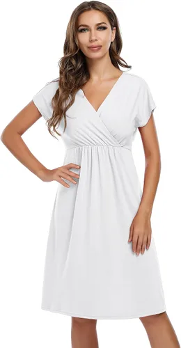 Miniatura 5 de Coolmee Vestido de maternidad para mujer, con cuello en V, acampanado, longitud hasta la rodilla, vestido cruzado para baby shower o uso casual