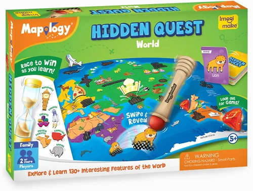 Miniatura 9 de Imagimake Mapology Hidden Quest World Map - Juego de mesa Deslizamiento y revelación mágica Juguetes educativos para edades de 5 a 7 y 8 a 12