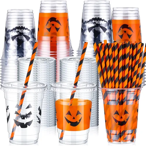 Miniatura 7 de Yaomiao 300 Piezas Vasos de Plástico de Baloncesto de 12 oz con Tapas y Pajitas Vasos Transparentes Desechables de Plástico Feliz Fiesta Temática