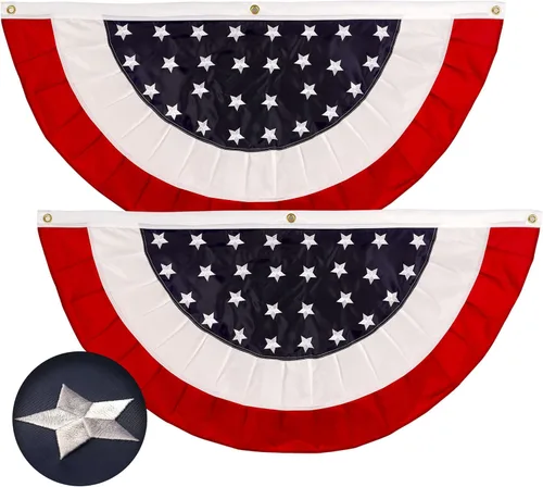 Miniatura 12 de G128 Bandera de abanico plisada de Estados Unidos, estrella de 1.5 x 1.5 pies, círculo central, decoración patriótica del 4 de julio, estrellas