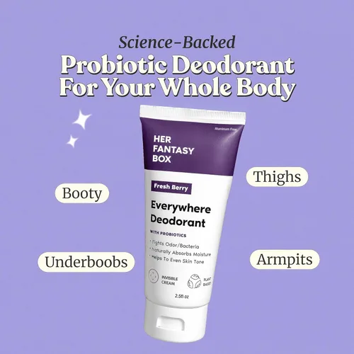 Miniatura 3 de Her Fantasy Box Desodorante para Todo con Probióticos - Aroma a Bayas Sin Aluminio, Absorbe Naturalmente la Humedad Combate el Olor