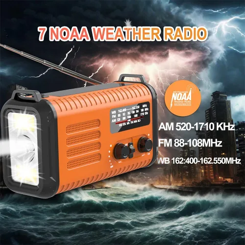 Miniatura 4 de Radio meteorológica de 20000 mAh NOAA/AM/FM, radio de emergencia, manivela, linterna solar, cargador de teléfono, lámpara de lectura, conector