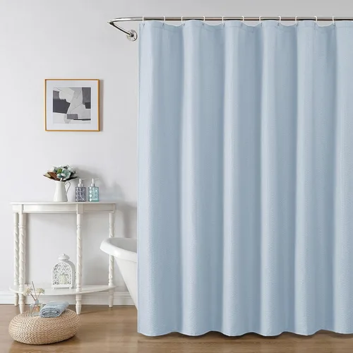 Miniatura 12 de OWENIE Cortina de ducha blanca para baño, 96 pulgadas, extra larga, elegante cortina de ducha de tela texturizada en relieve 3D, repelente al agua