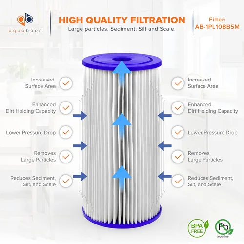 Miniatura 3 de Aquaboon, cartucho de filtro de agua para sedimentos plegados de 5 micrones, 10 x 4.5 - Reemplazo de filtro de agua para toda la casa - Filtros
