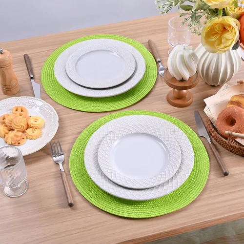 Miniatura 73 de Feuille Juego de 4 manteles individuales redondos trenzados para mesa de comedor, tejidos, lavables, antideslizantes, 13.5 pulgadas