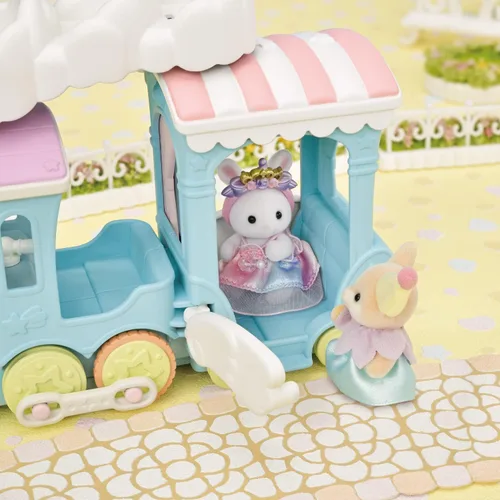 Miniatura 5 de Calico Critters – Tren de arco iris de nube flotante – Serie de atracciones Calico Land – Juguete de simulación para niños, vehículo en miniatura