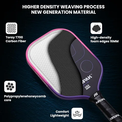 Miniatura 4 de Pickleball Paddle, T700 Carbon Fiber Abrasion-Resistant Surface, 16MM Polypropylene Honeycomb core, USAPA Approved, High Grit,The Pickleball Paddle
