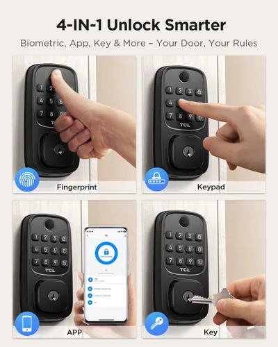 Miniatura 6 de TCL Cerradura inteligente Wi-Fi D1, cerradura de puerta de huellas dactilares, cerradura de cerrojo de entrada sin llave para puerta delantera, WiFi
