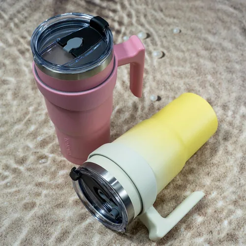 Miniatura 6 de BJPKPK Vaso con asa de acero inoxidable de 20 onzas, con aislamiento de doble pared, con tapa y pajita, color rosa claro A-rosa claro