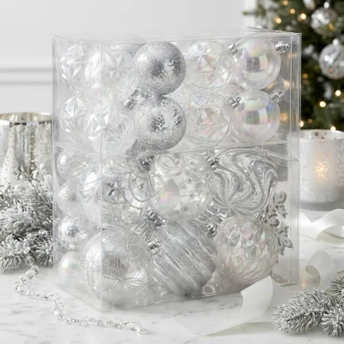 Miniatura 7 de Valery Madelyn Juego de Adornos para Árbol de Navidad, 50 piezas Azul Claro Plateado Irrompible Decoraciones Navideñas, Bolas Colgantes Azul claro