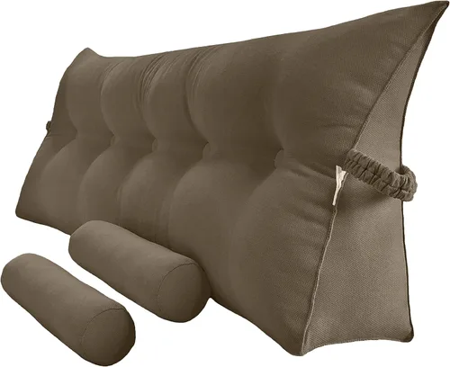 Miniatura 22 de Peachwell Almohada triangular de lectura para reposo de cama, cojín bolster grande para cabecero, respaldo, almohada de cuña con dos almohadas