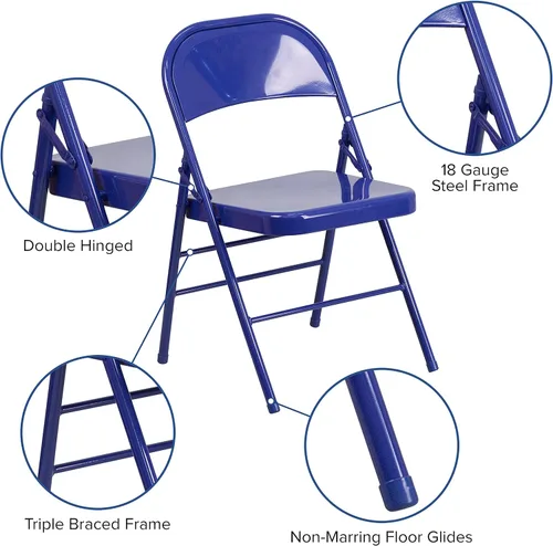 Miniatura 4 de Flash Furniture HERCULES COLORBURST Series - Silla plegable de metal con triple refuerzo y doble bisagra, color azul cobalto