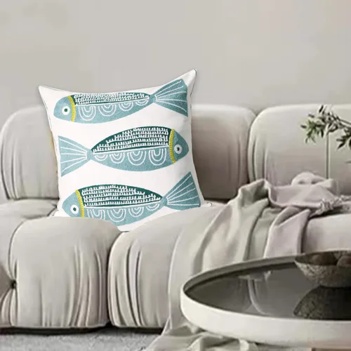 Miniatura 4 de 1 PCS Funda de Almohada Decorativa de Algodón Bordada, Fundas de Cojín Cuadradas Decorativas para el Hogar, Sofá, Cama y Silla, de 18 x 18 Pulgadas