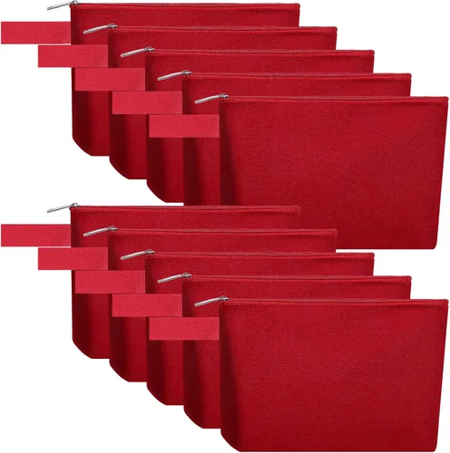 Miniatura 25 de 10 bolsas de maquillaje de lona de algodón con parte inferior y correa, bolsa de cosméticos multiusos con cremallera, bolsa de aseo de viaje, bolsa