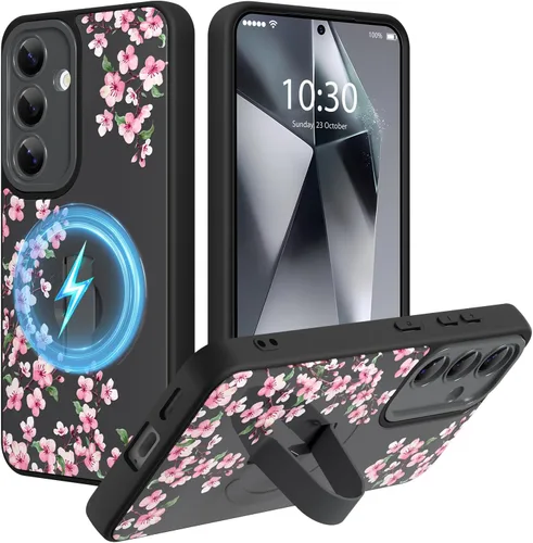 Miniatura 72 de Funda magnética compatible con Samsung Galaxy S25 Ultra para mujeres y hombres, estética flor de durazno, correa de muñeca ajustable incorporada