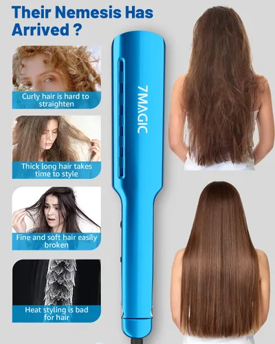 Miniatura 6 de Plancha plana Nano Titanium de 1.7 pulgadas de ancho para todo el cabello, alisadora con 5 temperaturas y doble voltaje Azul
