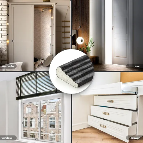 Miniatura 7 de 196 Pulgadas de Cinta de Sellado Autoadhesiva en Forma de Cuña para Puerta y Ventana - Aislamiento Insonorizante, Cinta de Espuma para Prevenir Negro