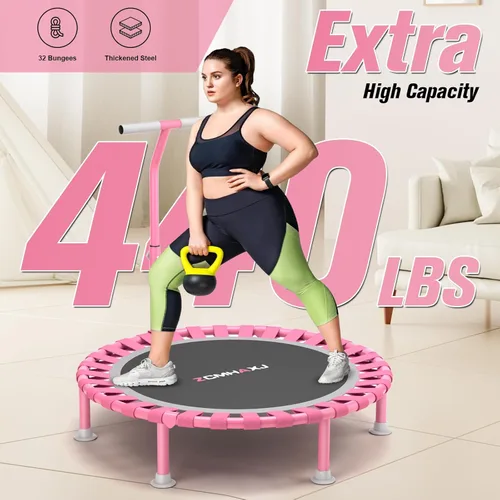 Miniatura 2 de ZCMHAXJ Mini trampolín plegable, trampolín de rebote de 40 pulgadas para adultos y niños, capacidad de 450 libras con barra ajustable en forma de T