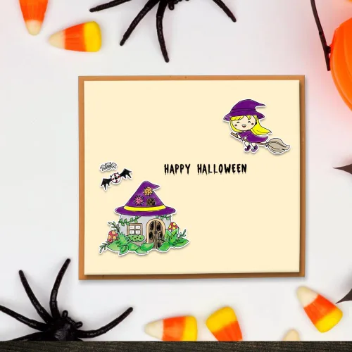 Miniatura 5 de Troqueles de corte de Halloween y sellos transparentes para Halloween, dibujos animados, bruja, fantasma, gatos, sellos y troqueles para hacer