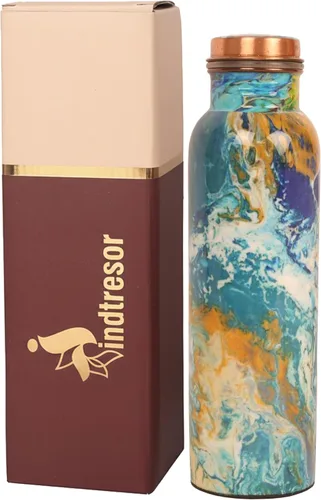 Miniatura 25 de Botella de agua de cobre puro - Hecha a mano - Beneficios para la salud ayurvédica - Grande 35 oz - A prueba de fugas - Fácil de llevar para Negro