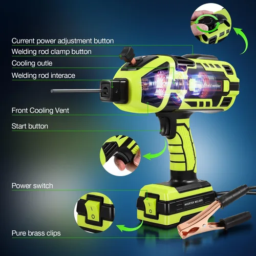 Miniatura 5 de Máquina de soldadura portátil, máquina soldadora de mano de 110 V con inversor IGBT 6 ajuste de corriente variable 20-120 amperios Salida de Verde