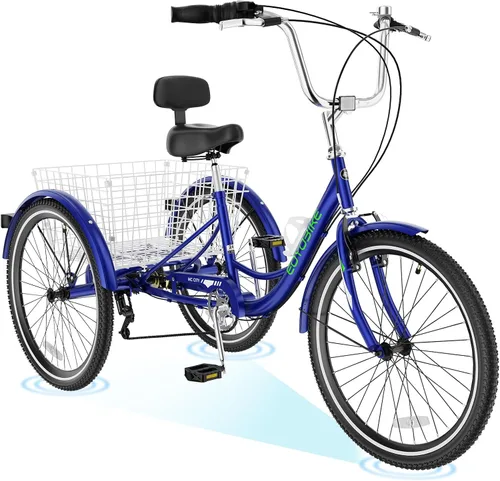 Miniatura 19 de H&ZT Triciclo para adultos, bicicleta de 3 ruedas, triciclo crucero, con cambio de 7 velocidades, manilla de freno de estacionamiento, paso bajo