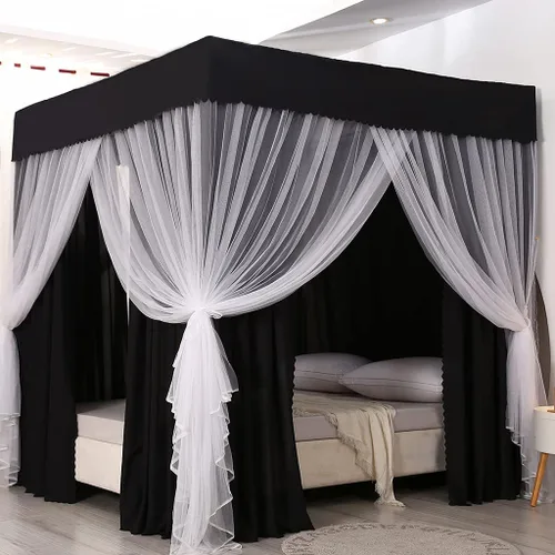 Miniatura 16 de Dosel de cama de 4 postes de esquina de princesa y bonita mosquitera para cama de niñas, dormitorio de adultos, habitaciones de niños; red